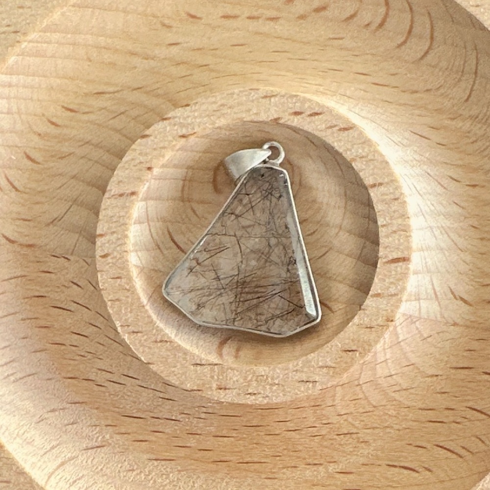 925 Sterling Silver Natural Rutilated Quartz Pendant Handmade Crystal Charm
